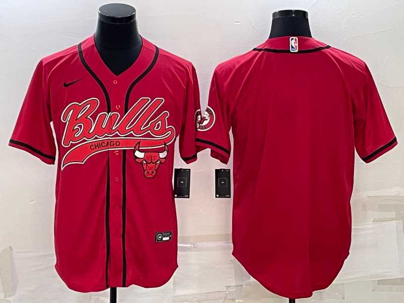 Men%27s Chicago Bulls Red Team Big Logo With Patch Cool Base Stitched Baseball Jersey